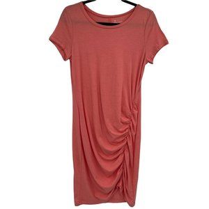 Susina Dress Small Coral Pink Solid Color Tee Shirt Dress Cinched